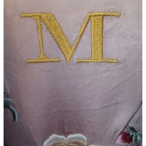 M Monogram Lavender Satin Car Coat Interior Floral Embroidery Mauve Trench L - Picture 2 of 16